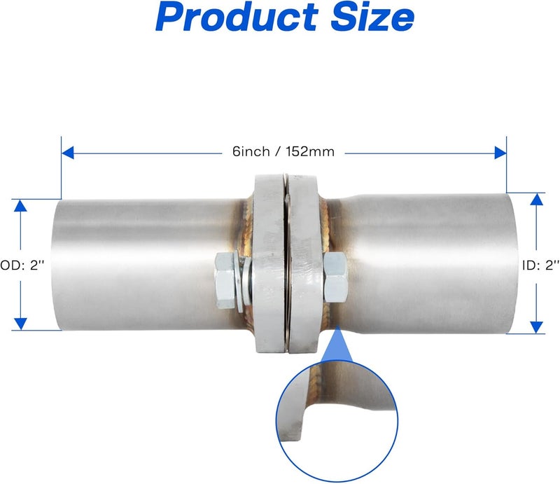 SVULK Exhaust Flange Repair Pipe Kit, 2" ID/50mm to 2" OD with Stainless Steel Gasket Pipe and 2 Bolt, Quick Fix Flange Pipe Joint, Universal Fitment - Image 2